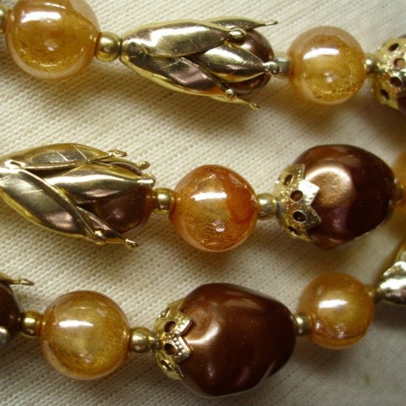 🧡 Gorgeous Vintage Copper-Gold Tulip Beaded Necklace - Picture 15 of 16
